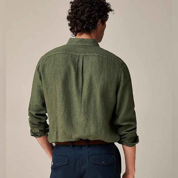 J. Crew Men’s Baird McNutt 100% Linen Shirt Button Down Olive Green Size S Slim - Picture 8 of 11